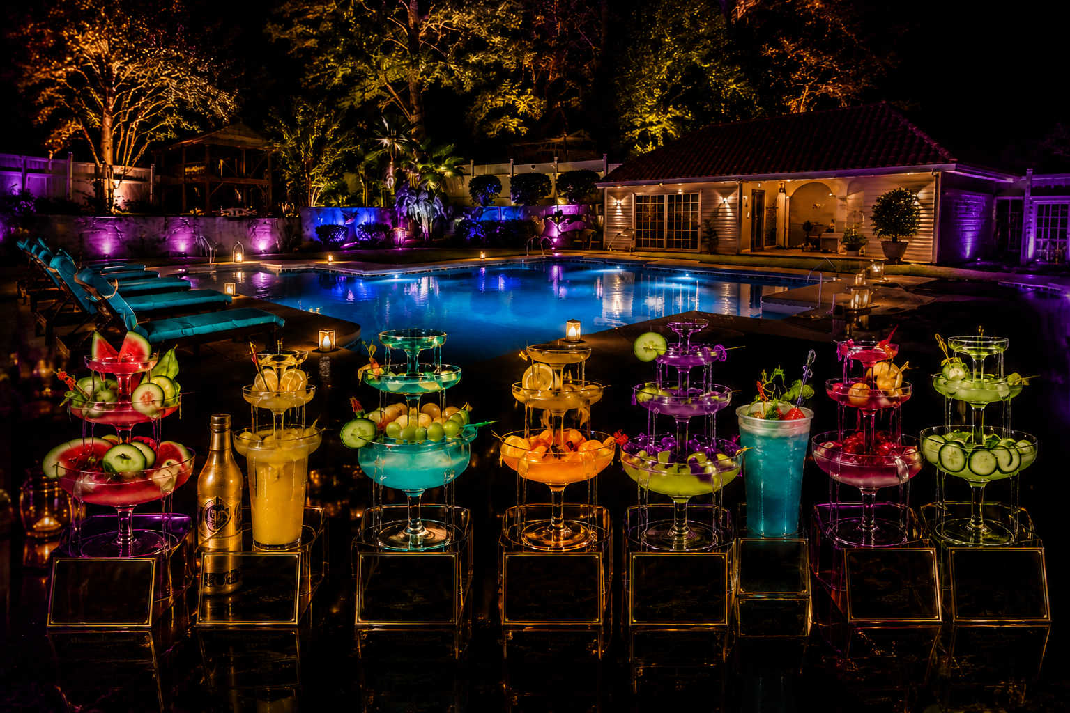 The Celestial Bar — illuminated poolside cocktail towers